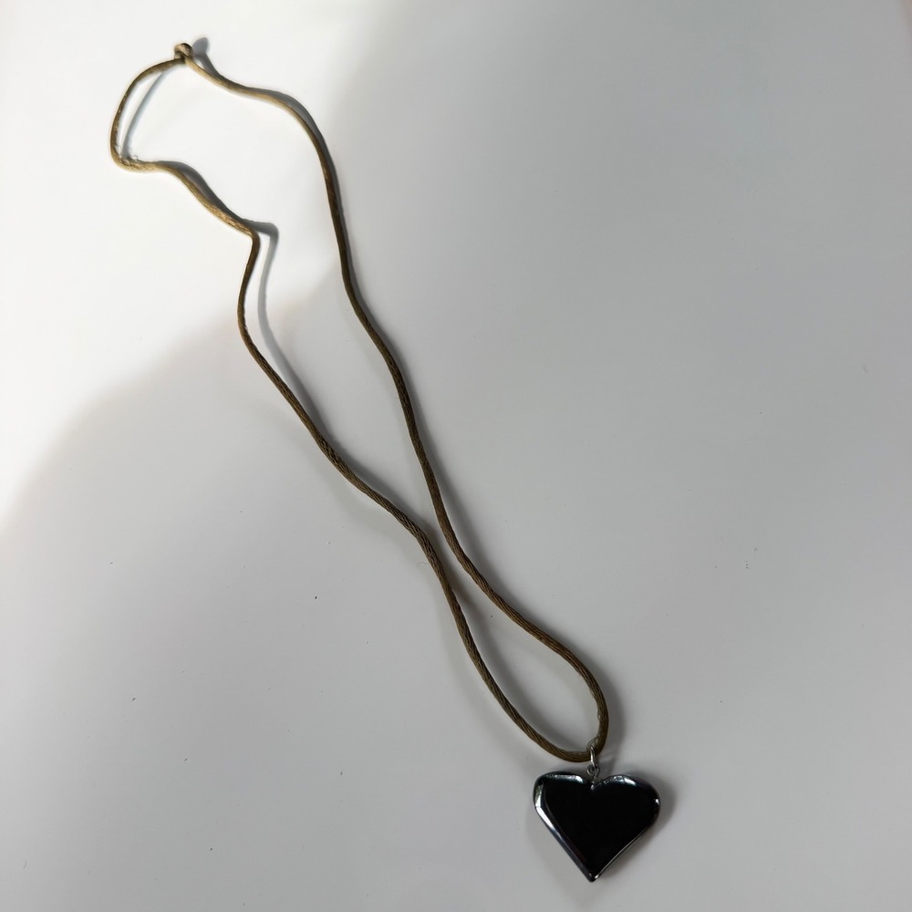Silver Heart Pendant Cord Necklace OS Y2K Fairycore Grunge - Picture 3 of 6